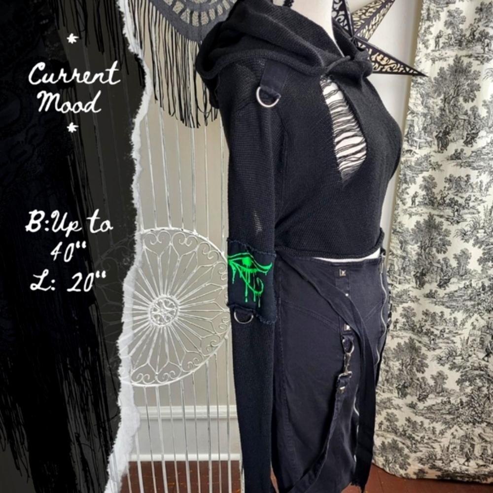 🚫SOLD🚫Oversized Current Mood Bondage Hoodie with Patches Eye of Horus Goth